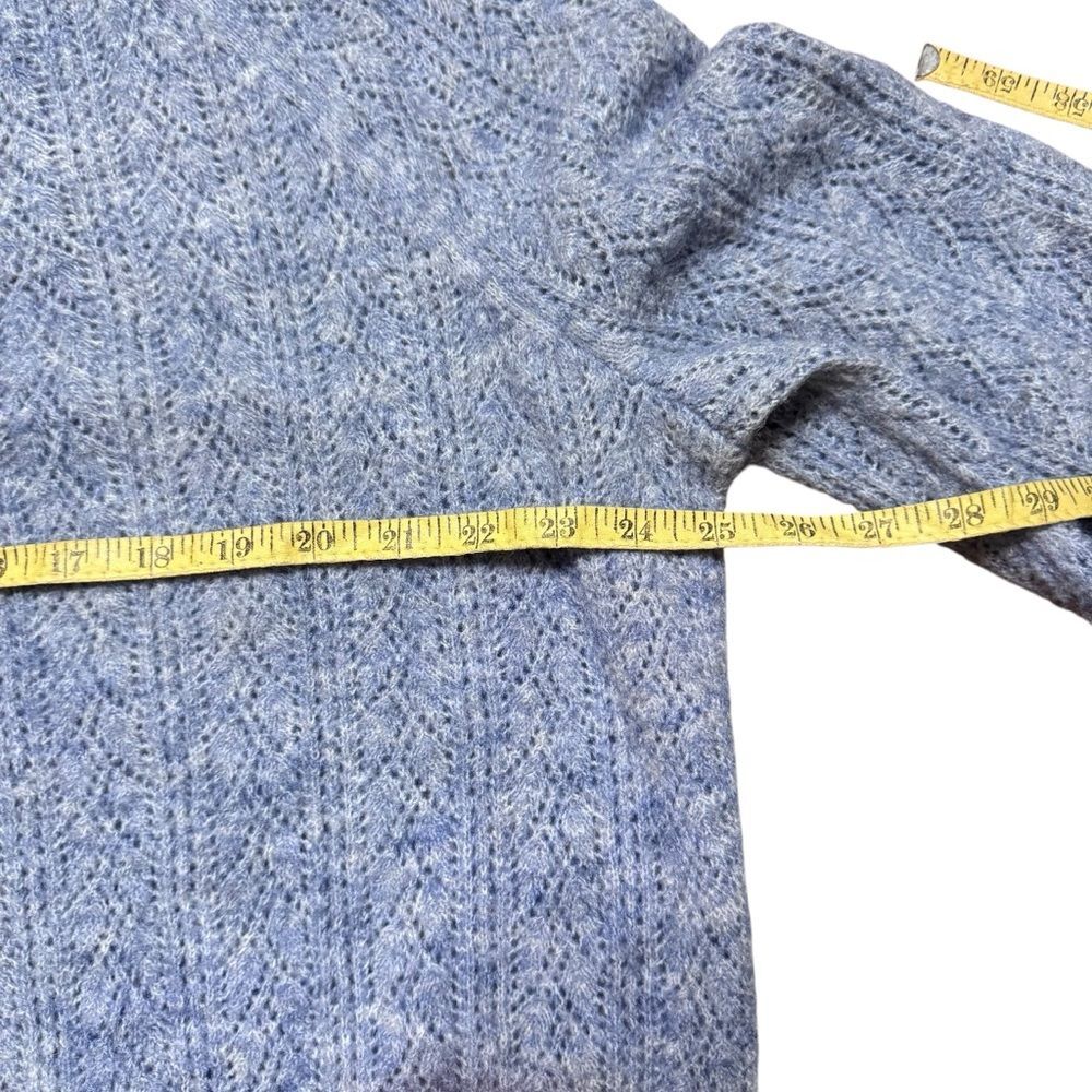 Boden Wool Blend Lace Pointelle Blue Fluffy Cardigan Ruffle Cuffs Sz 14 - Picture 7 of 9